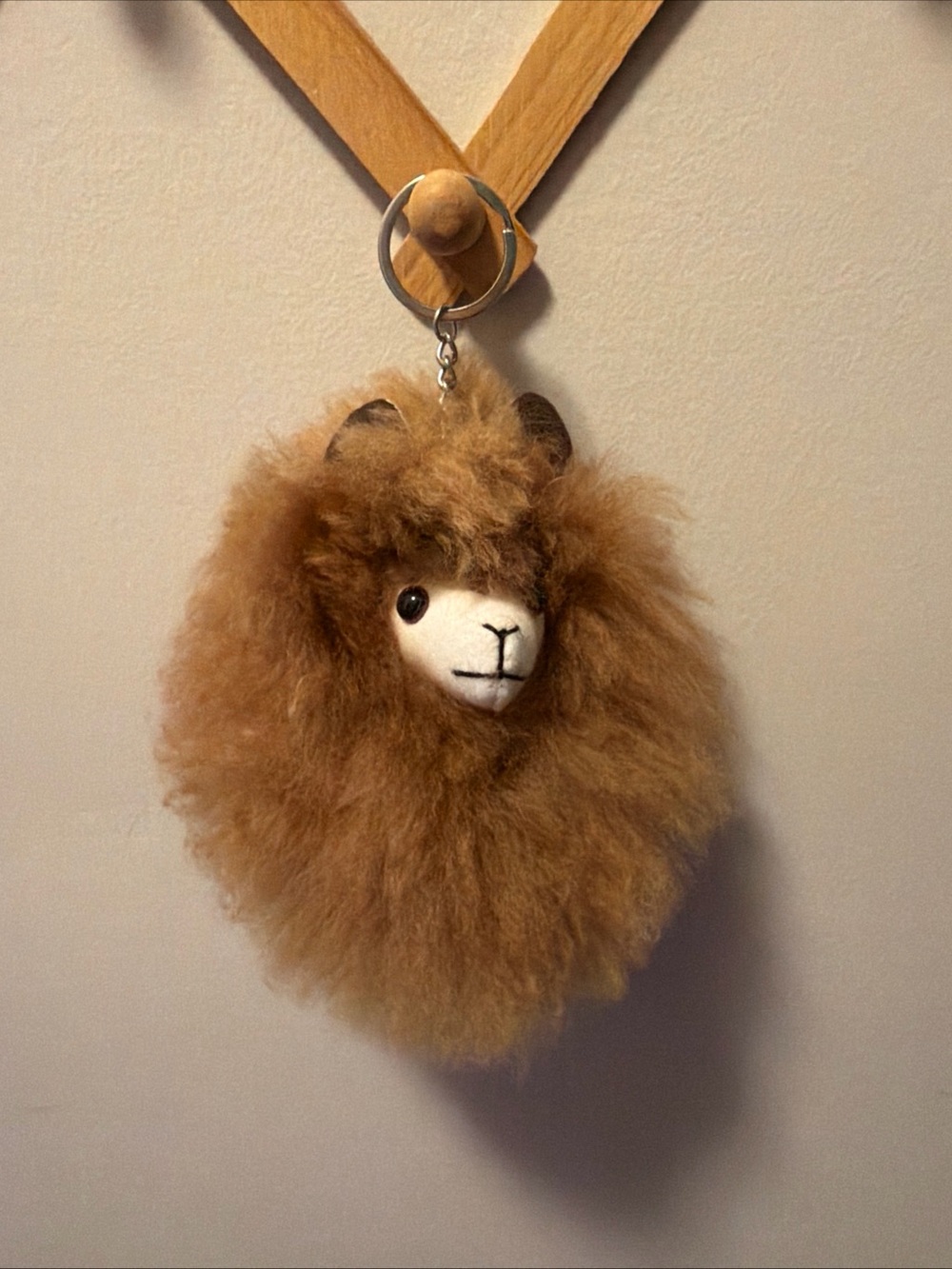 Fluffy Brown Sheep Pom Keychain